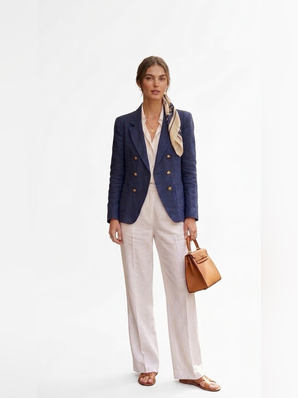 Rebecca Taylor NWT Nautical Double-Breasted Linen Silk Gold Hardware Blazer 8